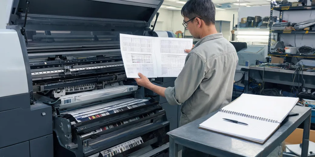 Service technician comparing nozzle checks and maintenance log