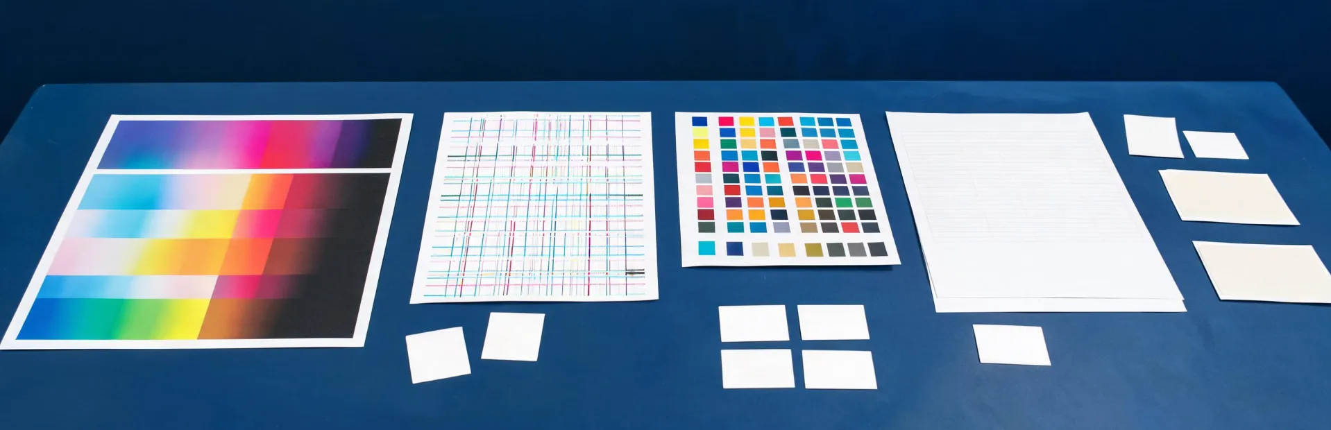 Print samples and service records arranged at a production review